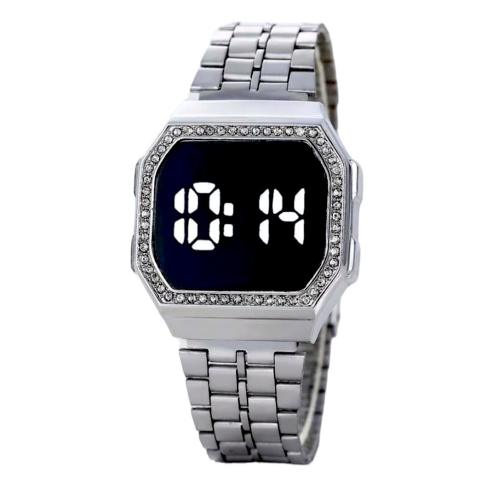Rhinestone Silver Touch Screen Electronic Watch